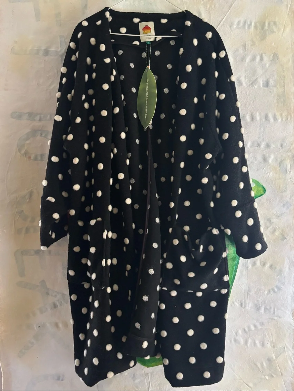 NWT Farm Rio 100% Wool Black Polka Dot Open Cardigan